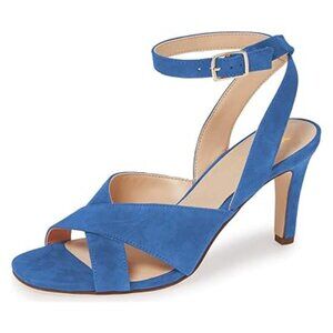XYD Women Crisscross Strap Mid Heel Sandals Faux Suede Ankle Strap Slingback Off